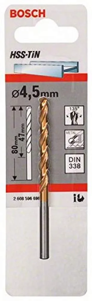 Bosch 2 608 596 696 - Punta da trapano HSS-tin, specifica per metallo, Din 338, 4,5 mm