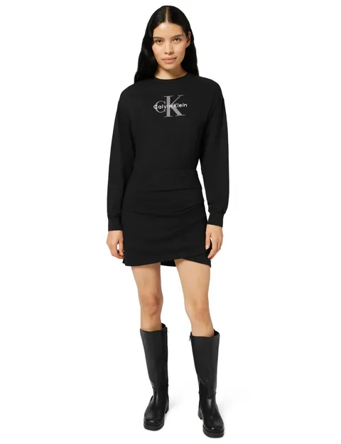 Calvin Klein Donna Abito Felpa Monologo Terry con Logo, Nero (Black), L
