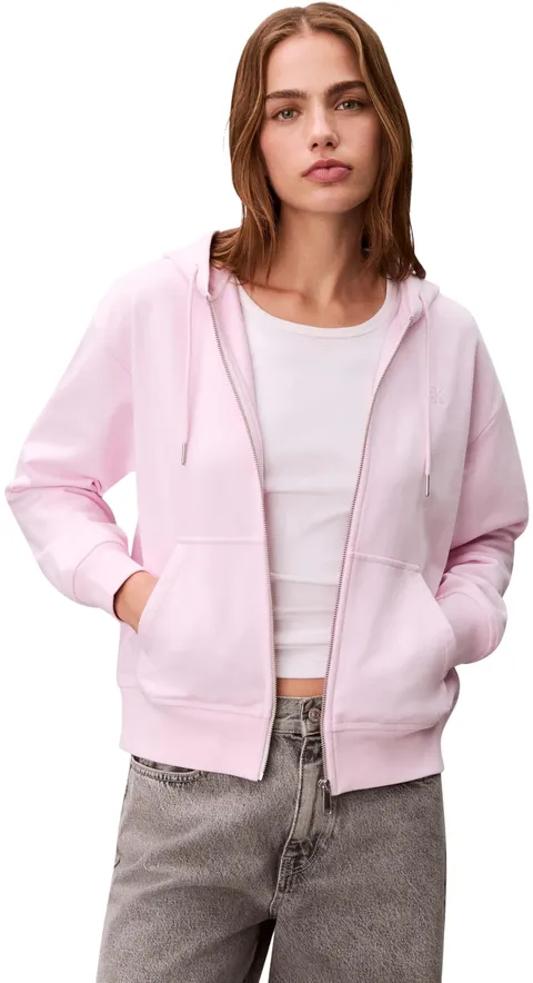 Calvin Klein Donna Felpa con Zip Archive Logo French Terry con Cappuccio, Rosa (Pearly