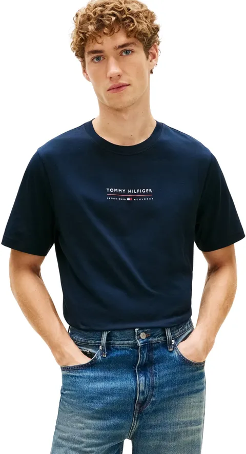 Tommy Hilfiger Uomo T-Shirt Maniche Corte Brand Love Lockup in Cotone, Blu (Desert Sky)