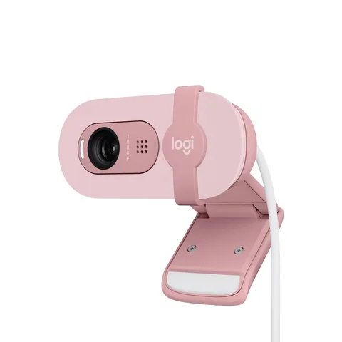 Logitech Brio 100 Full HD per riunioni e streaming, bilanciamento automatico illuminazione, microfono integrato, copriobiettivo, USB-A per Microsoft Teams, Google Meet, Zoom ecc - Rosa