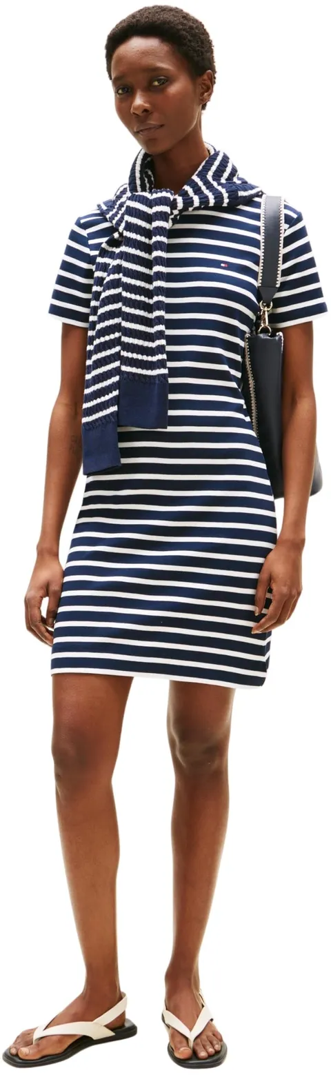 Tommy Hilfiger Donna Abito New Cody Slim Short Dress in Cotone, Multicolore (Breton/ Dark