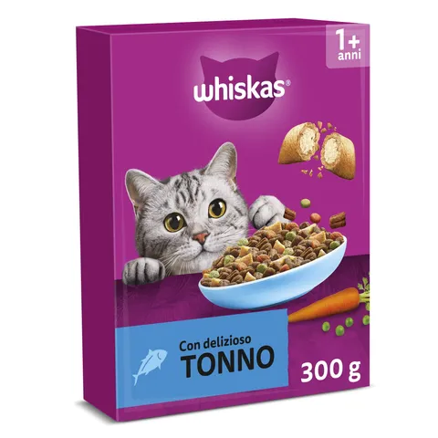 WHISKAS Cibo Secco per Gatti Adulti 300g con Tonno, confezione da 14