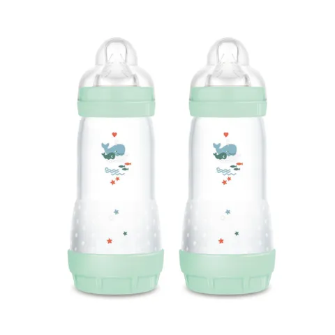 MAM Biberon Easy Start 320 ml (Set da 2), Kit da 2 biberon anticolica per allattamento, Riduce le bolle d'aria e il rischio di coliche, Accessori neonati 4+ mesi con tettarella misura 3, Verde