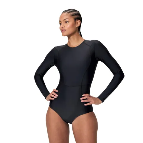 Speedo Ocean Flex Long Sleeve Zipped One Piece Costume da Bagno per Donna, Nero, L