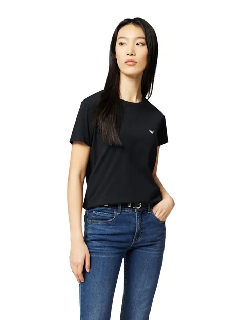 T-shirt girocollo da donna in cotone per tutti i giorni, nera, L