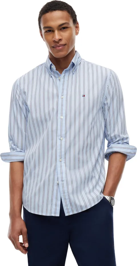 Tommy Hilfiger Camicia da Uomo Flex Popeline Bold Stripe RF Mw0Mw39159, Blu, XXL