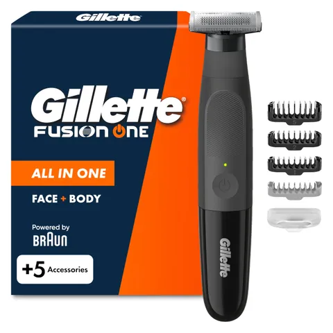 Gillette Fusion One Rasoio Elettrico Uomo Barba e Corpo, 3 Pettini Barba (1,2,5mm) e 1
