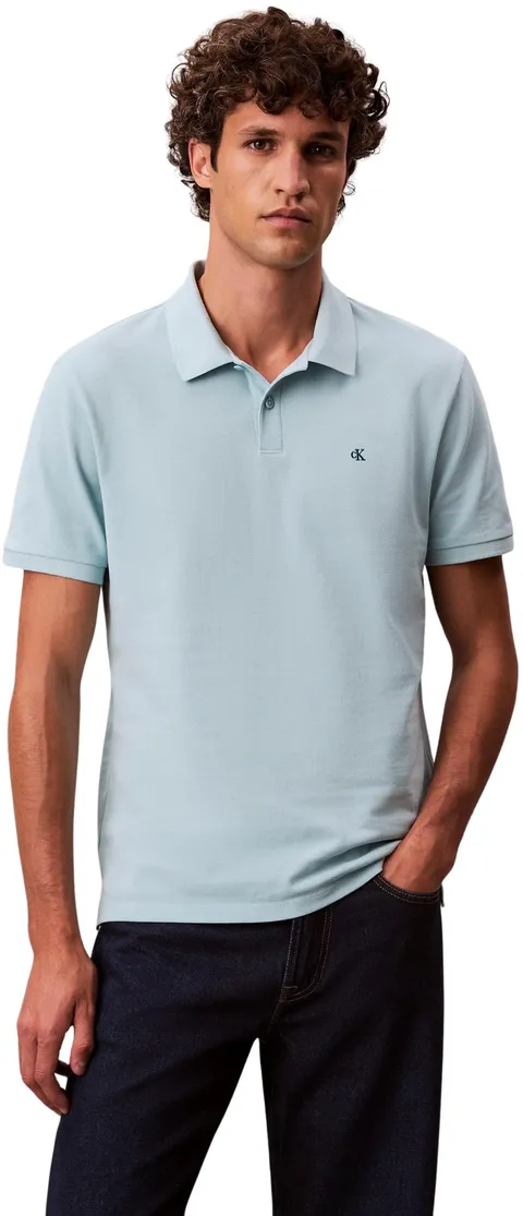Calvin Klein Uomo Maglietta Polo Maniche Corte Monogram Pique in Cotone, Blu