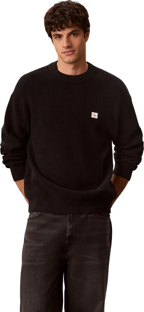 Calvin Klein Uomo Pullover Cotton Waffle con Scollo Rotondo, Nero (Black), XS