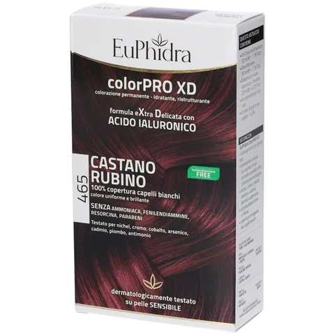 Euphidra - ColorPro XD 465, Castano Rubino, Colorazione Permanente con Acido Ialuronico