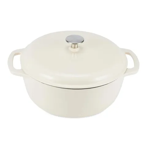 Amazon Basics Casseruola Rotonda in Ghisa Smaltata con Coperchio, 4,1 L, Bianco