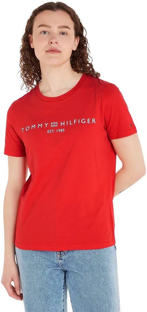 Tommy Hilfiger - Maglietta da Donna a Maniche Corte con Logo e Girocollo, 76