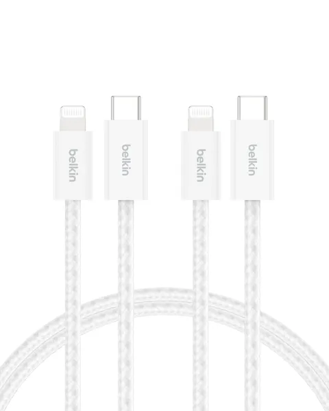 Belkin Confezione da 2 cavi intrecciati USB-C con connettore Lightning da 1,5 m, cavo