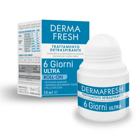 Dermafresh 6 giorni Ultra, Trattamento Detraspirante, Roll On, 15 ml, per Pelle Delicata
