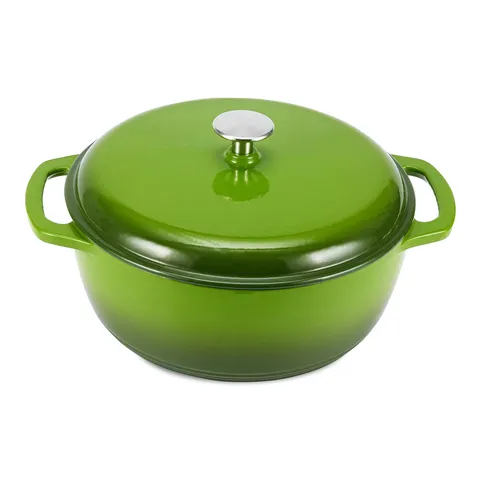 Amazon Basics Casseruola Rotonda in Ghisa Smaltata con Coperchio, 6,9 L, Verde