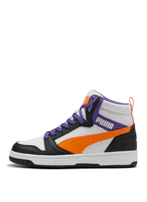 Puma Rebound V6 Mid JrSneaker Unisex per Bambini, Puma Bianco Arancione GLO Puma Nero, 5