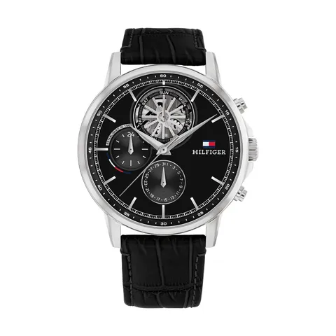 Tommy Hilfiger Orologio Analogico Multifunzione al Quarzo da Uomo con Cinturino in Pelle Nero - 1710605