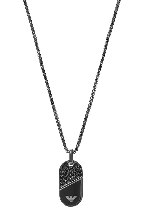 Emporio Armani Collana da uomo in acciaio inossidabile con chiusura a moschettone, Nero