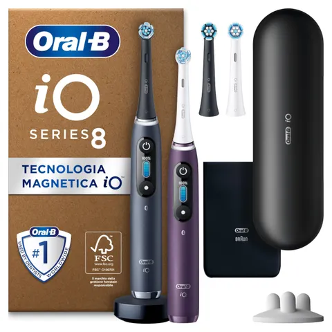 Oral-B Spazzolino Elettrico Ricaricabile iO 8 Nero e Viola, 4 Testine Di Ricambio +
