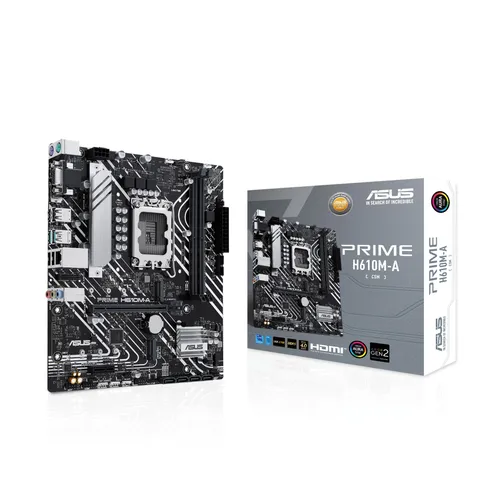ASUS PRIME H610M-A-CSM Scheda madre Intel H610 (LGA 1700) mATX DDR5, Dual slot M.2, Intel 1 Gb Ethernet, DisplayPort, HDMI, VGA, USB 3.2 Gen 2, Header indirizzabili Gen 2, Aura Sync