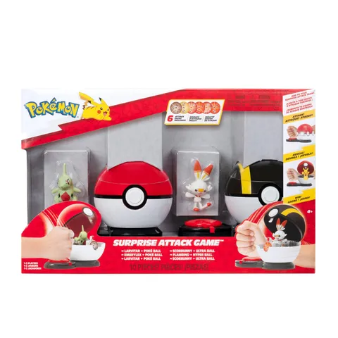 Pokémon Surprise Attack Game - Larvitar e Scorbunny da 5,1 cm con Poké Ball e Ultra Ball