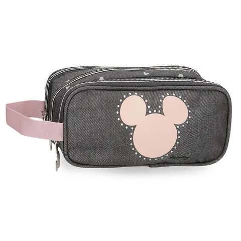 Joumma Disney Mickey Studs Astuccio Triplo Nero 22x10x9 cm Poliestere, Nero, Astuccio