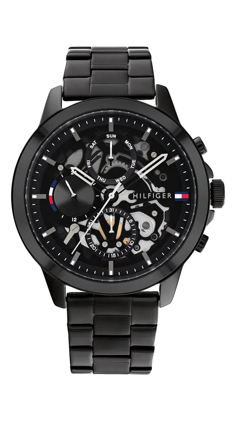 Tommy Hilfiger Orologio Analogico Multifunzione al Quarzo da Uomo con Cinturino in Acciaio Inossidabile Nero - 1710478