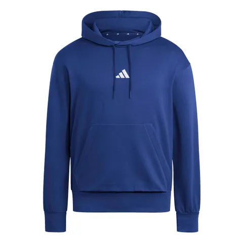adidas Uomo Essentials Feelcozy Fleece Hoodie Sweatshirt, Dark Blue/White, XXL