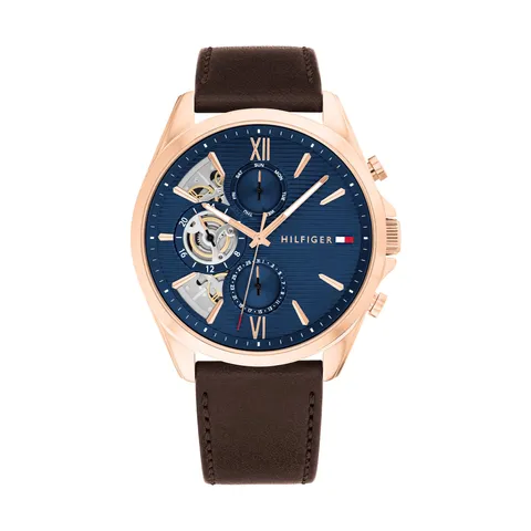 Tommy Hilfiger Orologio Analogico Multifunzione al Quarzo da Uomo con Cinturino in Pelle Marrone - 1710645