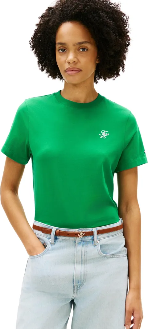 Tommy Hilfiger Maglietta da Donna TH Script Reg C-Nk SS Ww0Ww47809, Verde, M