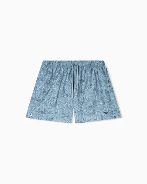 Emporio Armani Boxer Uomo all Over Logo Blu M