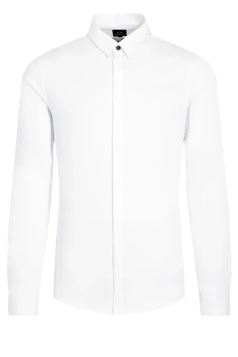 Armani Exchange Long Sleeve Stretch Cotton-Satin Button Up, Camicia