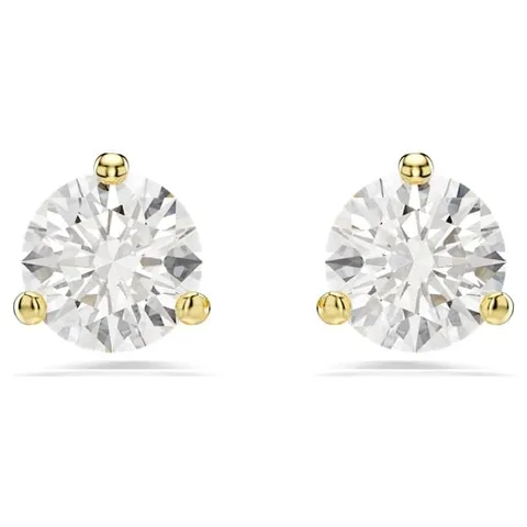 Swarovski Orecchini a lobo Solitaire, Taglio Round, Bianchi, Placcato color oro