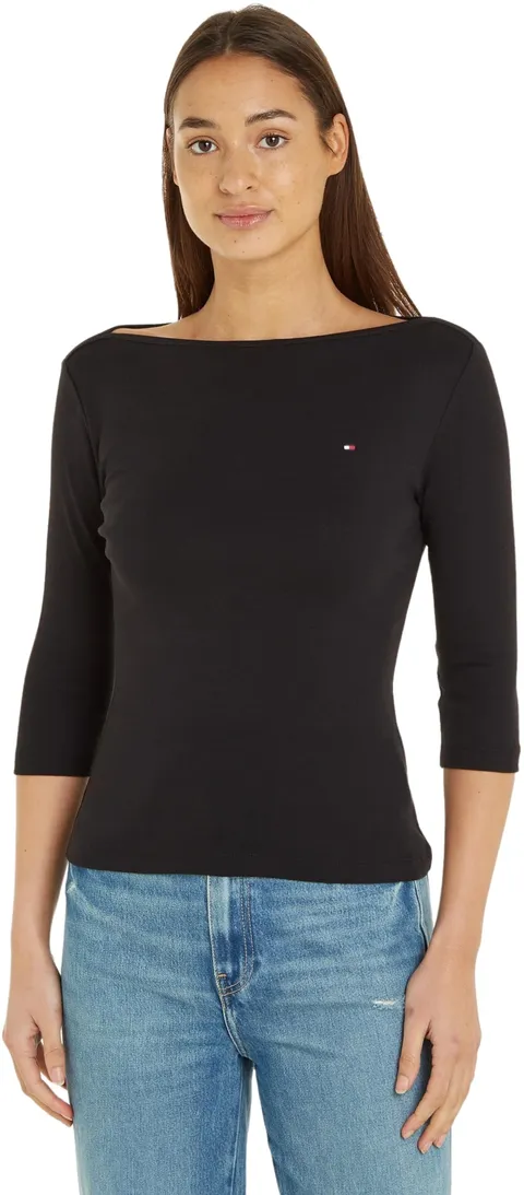 Tommy Hilfiger Donna Maglietta Maniche Lunghe New Cody Slim Scollo a Barca, Nero (Black), XS