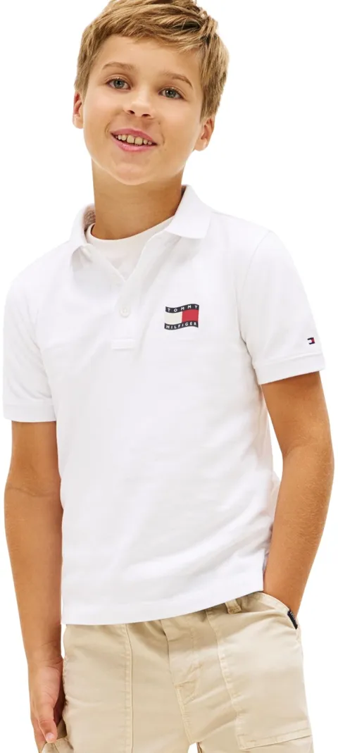 Tommy Hilfiger Wavy Flag Polo Ithica Placket SS Kb0kb10227, White (White), 12 Anni