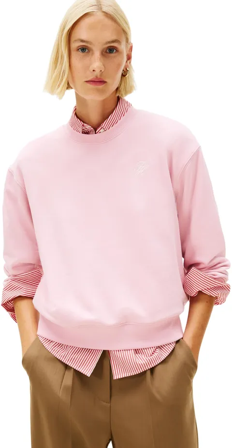 Tommy Hilfiger Donna Felpa Script Terry Regular Fit, Rosa (Bonita Pink), XS