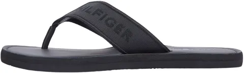 Tommy Hilfiger Uomo Infradito Leather Beach Sandal con Fascetta in Tessuto, Nero (Black)