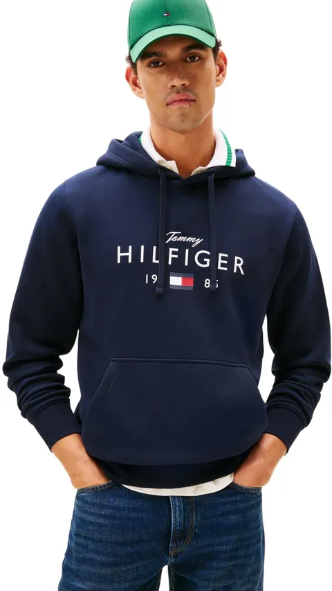 Tommy Hilfiger Felpa con Cappuccio da Uomo Brand Love Big Hilfiger MW0MW41427, Blu, XL