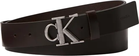 Calvin Klein Uomo Cintura Buckle Smooth con Fibbia con Monogramma, Marrone (Ck Dark