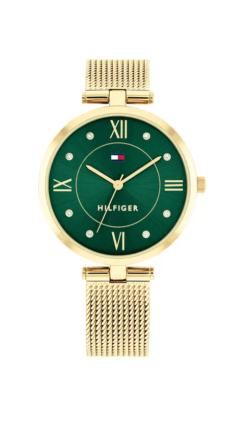 Tommy Hilfiger Orologio Analogico al Quarzo da Donna con Cinturino in Maglia Metallica in Acciaio Inossidabile di Colore Dorato - 1782711