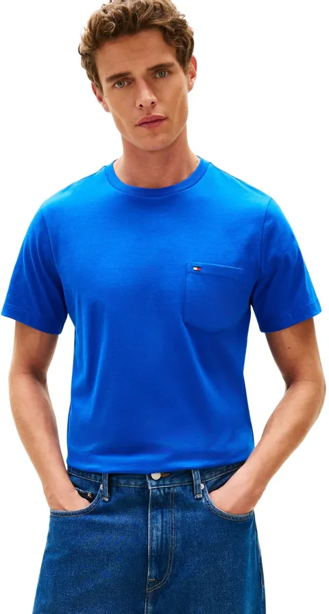Tommy Hilfiger Uomo T-Shirt Maniche Corte Essential con Taschino sul Petto, Blu (Regal