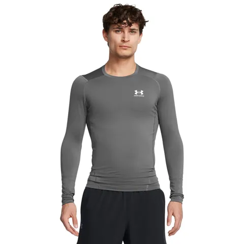 Under Armour Uomo HeatGear Armour Compression Long Sleeve, Maglia Compressione Intima ad Asciugatura Rapida, Maglia Manica Lunga Elasticizzata e Confortevole,Castlerock/White,XS
