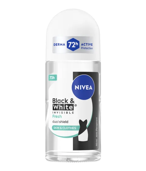Nivea Black & White Invisible Fresh Roll-on 6 x 50 ml, Deodorante donna antitraspirante