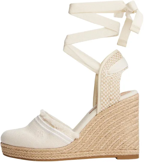 Tommy Hilfiger Donna Espadrillas Wedge Fringe Canvas con Tacco a Zeppa, Avorio (Muslin), 41