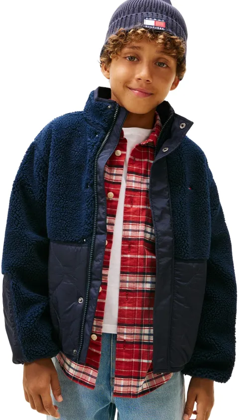 Tommy Hilfiger Bambino Giacca da Mezza Stagione Quilted Bomber in Pile Effetto Peluche