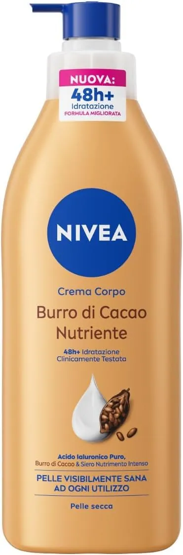 Nivea Crema Corpo Burro di Cacao Nutriente 400 ml, Crema idratante corpo 48h+ arricchita