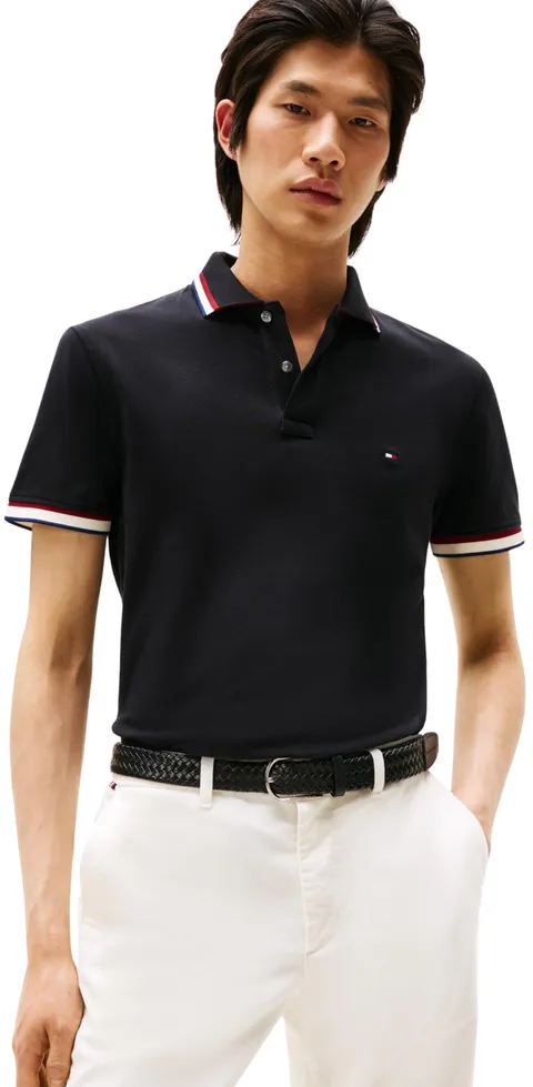 Tommy Hilfiger Uomo Maglietta Polo Maniche Corte Cuff Interest Slim Fit, Nero (Black)