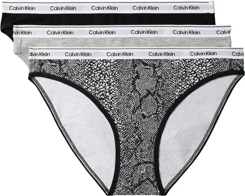 Calvin Klein Bikini Donna 3pk Lv00qd5207 Bikini, Nero/Grigio Heather/Marble Snake S, M