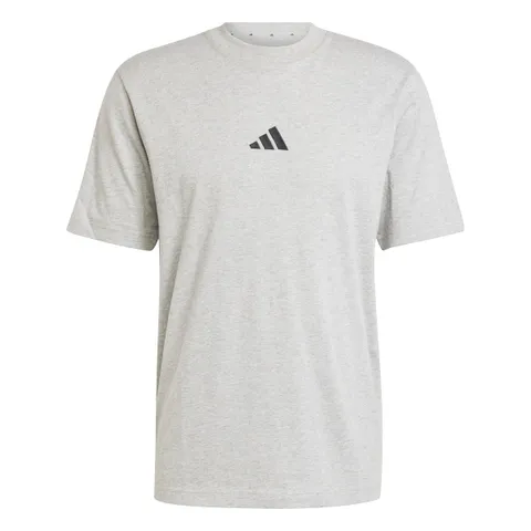 adidas Uomo Essentials Small Logo Single Jersey Shirt, Medium Grey Heather/Black, L